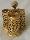 Vtg 1960s Gold Tone Filigree 3 Lipstick Vanity Holder By Stylebuilt Frame Co Ny
