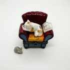 Porcelain Hinged Trinket Box Cat Kitten Calico Mouse Sleeping Vtg Chair
