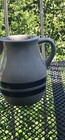 Salt Glazed Pitcher Cobalt Blue  Stripes On Gray Base 6    Tall Pottery Decanter