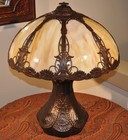 Large Antique Art Nouveau Daisy Slag Glass Lamp Pottery Base