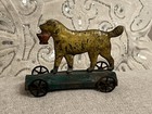 Althof Bergmann C 1880 Tin Toy Dog Golden Retriever Platform Pull Toy Primitive