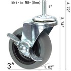 Swivel Stem Caster Wheels With Brake Set Of 4  M8-1 25 Threaded 3 Inch Grey