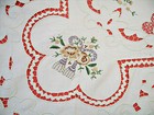 Vintage Flowers Tassels Cut Embroidery Off White Pink Cotton Tablecloth