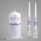 Unity Violet Wedding Candles Set - Ceremony Unity Candles Set Of 3 - 6  Pilla   