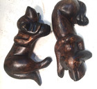 Antique Vintage European Wood Carved Pair Dog Puppies Sleeping In 2 Positions