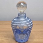 Vintage Heavy Glass Clear Blue Strip Swirls Perfume Bottle With Orb Stopper