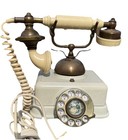 Vintage Us Telephone Co  Model Us4 Rotary Desk Phone Cream   Brass Made In Japan
