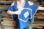 Antique Handmade Poncho Navy   Gold Thread Stitched Chinese Asian   Japanese 