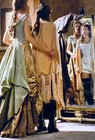Vtg Early 1900s Peach Silk Crepe Cape   Double Fringe   Scalloped Edge