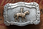 Vtg Comstock Sterling Silver Cowboy Horse Rodeo Trophy Western Belt Buckle