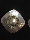 Vintage Taxco Sterling Silver 925 Mixed Metal Pierced Earrings Signed Mexico
