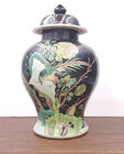 Vintage Chinese Porcelain Vase W  Lid     Kangxi Style Mark     Hand-painted Birds  