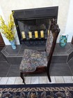 Antique 1870s Victorian Carved Walnut Upholstered Side Chair Floral Tapestry 