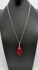 Vintage Czech Art Deco Red Pressed Glass Pendant Sterling Necklace 1930s 18 5   