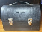 Vtg 1960s Thermos V Victory Black Metal Dome Lunch Box With Striped Thermos Usa