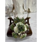 Vintage Porcelain Bud Vase 3d Applied Green Rose Gold Gilt Brown White 5 25 