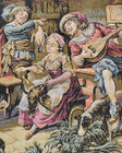 Vintage French Goblys Tapestry Colorful Intricately Woven Tavern Scene 19 x19 5 
