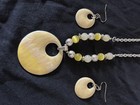 Yellow Silver Round Acrylic Pendant Necklace   Earrings Jewelry Set