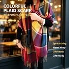 Women   s Plaid Scarf Wrap Shawl Winter Warm Soft Oversized Long Fringe Checkered