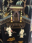 Vintage Asian Black Lacquer Cabinet Hand-painted Oriental Design With Mop Inlay