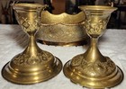 Antique Middle Eastern Brass Decorative Set With Engraved Floral Motifs 