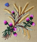 Vintage Wheat   Clover Crewel Needlework Wall Art 15  Sq Finished   Framed Nice