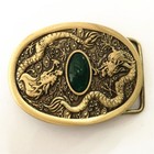 2 Dragon   Jade Solid Brass Shiny Vintage Antique Belt Buckle Western Cowboy