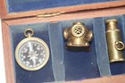 Vintage Nautical Maritime Brass Miniature Instrument 6 Pc Desk Set Wood Box Case