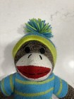 Dan Dee Stuffed Plush Sweater Knit Sock Monkey Teal Yellow Sweater Pom