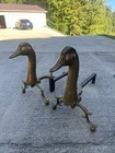 Antique Brass   Iron Duck Head Fireplace Adirons Set Of 2