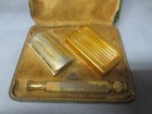 Vintage Gillette Gold Etched Logo Tech Safety Razor In Case   Blade Case