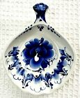 Gzhel Hand Painted Porcelain Blue white Vtg Candy Nut Trinket Handled Dish 3 5in