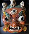 Vntg Brown Painted Handcarved Tibetan Mahakala Wooden Mask