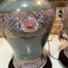 A Vintage Chinese Lamps  A Flower Motif In Green  Pink  And Gold Colors 