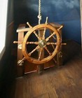 Boat Ship Wooden Steering 36  Wheel Brass Center Nautical Boat Ship Wall Decor