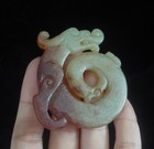 Fine Old Chinese Hand Carving Dragon Statue Red White Jade Pendant