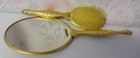 Vintage Globe 24k Gold Plated Floral Rose Vanity Dresser Set Mirror Comb-brush
