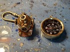 Working Brass Pocket Compass   Nautical Diver Helmet Key Chain -  Antique Style