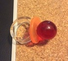 Vintage  1960 s   1970 s  Lucite Ring - Red Sphere On Disc - Hippie - No Res