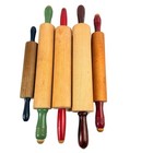 Vintage Wooden Rolling Pins Lot Of 5 Red Green Painted Handles Farmhouse Baking