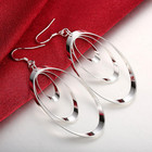 Womens 925 Sterling Silver 3 Hoop Long Drop Dangle Charm Earrings  e55