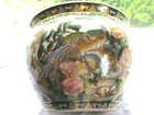 Large Chinese Style Porcelain Peacock Koi Fish Bowl Planter Gold Accent 12 x9 5 