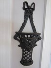 Vtg 12  Pair Decorative Floral Basket Wall Pocket Decor Black Cast-iron