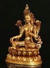 8 4  Old Tibetan Buddhism Purple Bronze 24k Gilt Green Tara Goddess Sculpture