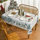 Christmas Tablecloth 60  120 Inch  Golden Snow Deers Washable Table Cover For    