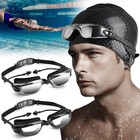 Adult Swim Goggles Anti-fog Uv Protection Swimming Glasses Clear Ear Plug  Cap