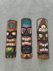Tiki Wooden Hand Carved Vintage Wall Hanging Sea Turtle Art Lot Of 3 Masks