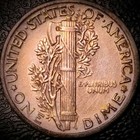 1935 Mercury Dime - Au Toned - 90  Silver Winged Liberty 10c