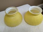 2 Vintage Yellow Ribbed Cased Glass Student Lamp Shades