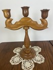 Wooden Mcm Candelabra Vintage Taper Candle Holders Carved Table Top 3 Candles